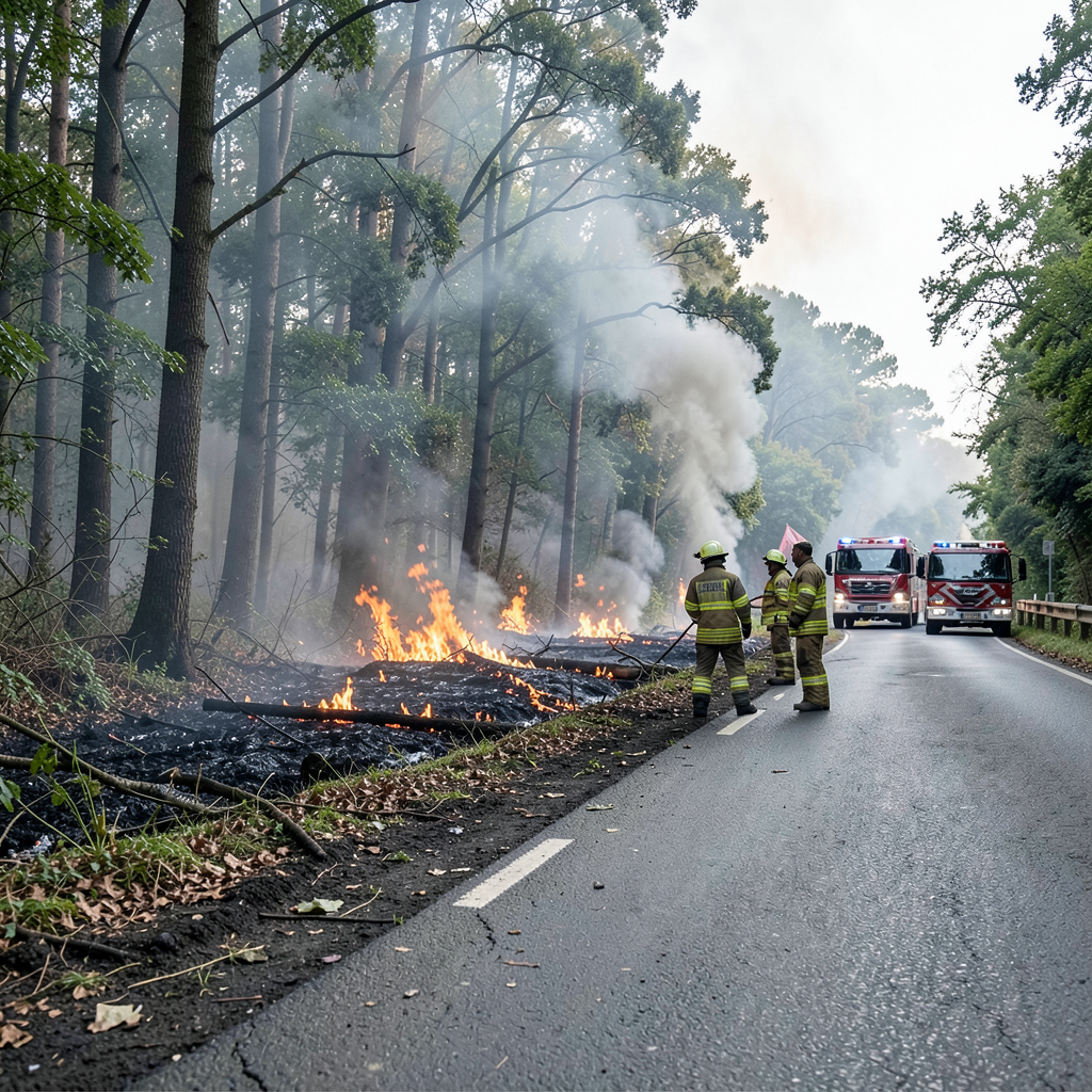 A main road in Nuneaton shut down while fire crews battle forest fire